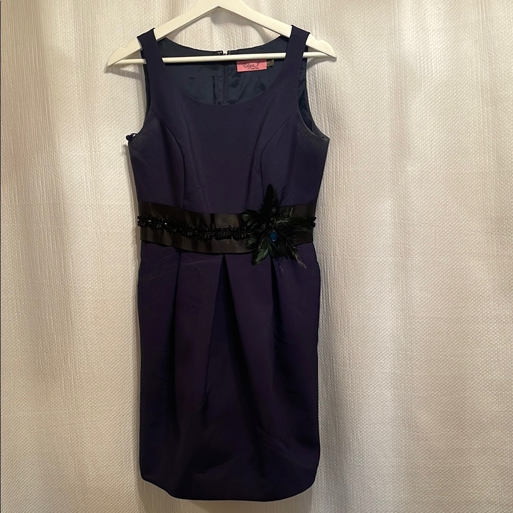 Elegant Purple Sleeveless Dress with Black Belt